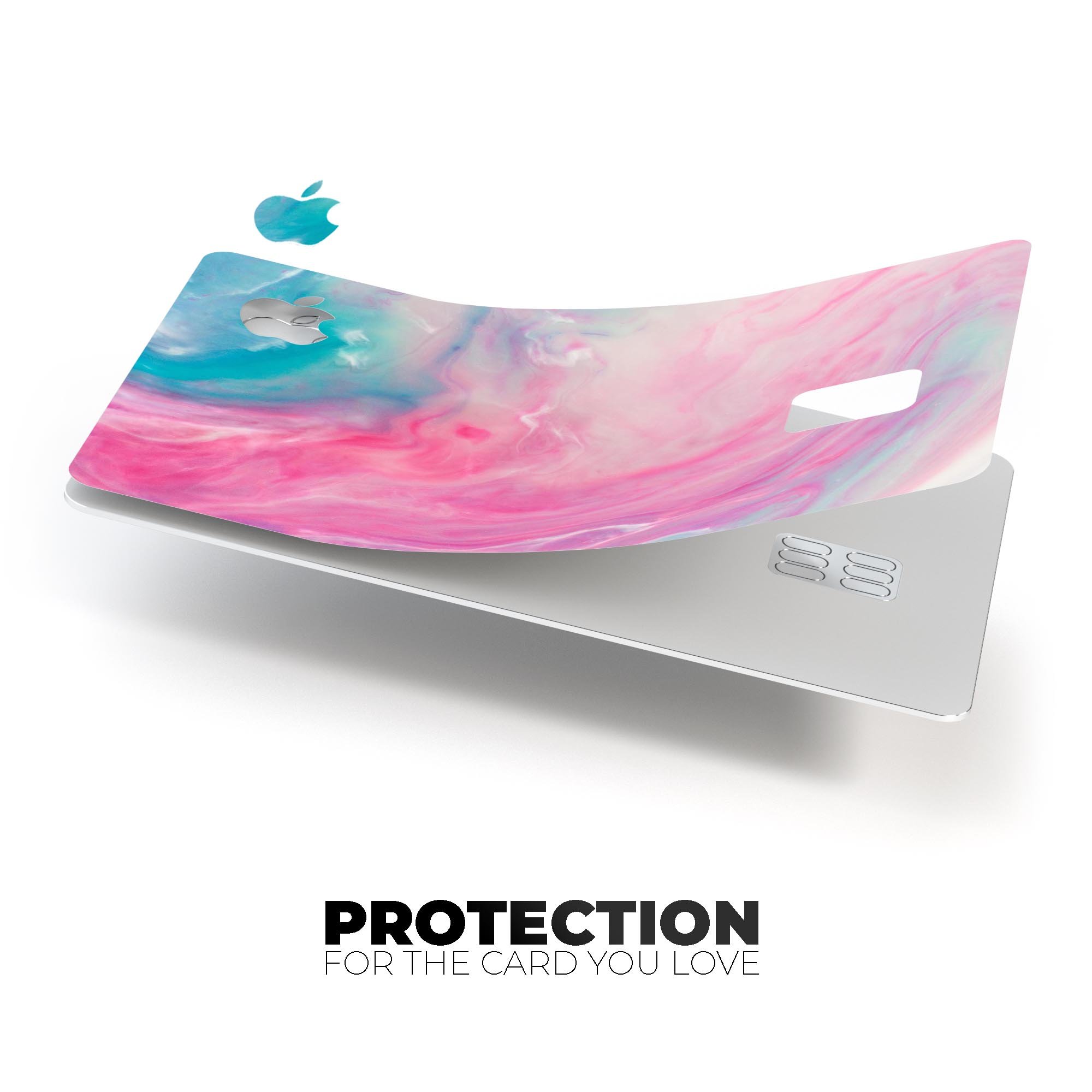 Marbleized Pink and Blue Paradise V712 decal for Apple Card, showcasing vibrant colors and premium vinyl material.